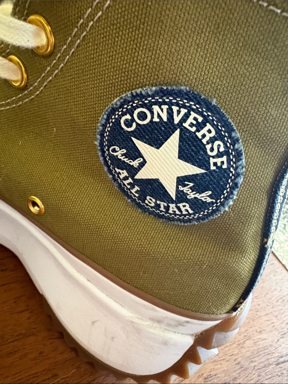 Converse Olive Green High Top Sneakers with White Star Patch Chuck Taylor - Picture 2 of 11
